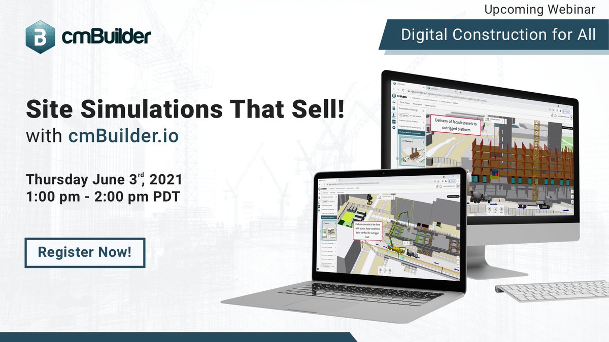 Upcoming #webinar alert: "Site Simulations that Sell with cmBuilder" Register here - cadmakers.zoom.us/webinar/regist… 

#preconstruction #Site #simulation #DigitalTransformation #construction #AEC