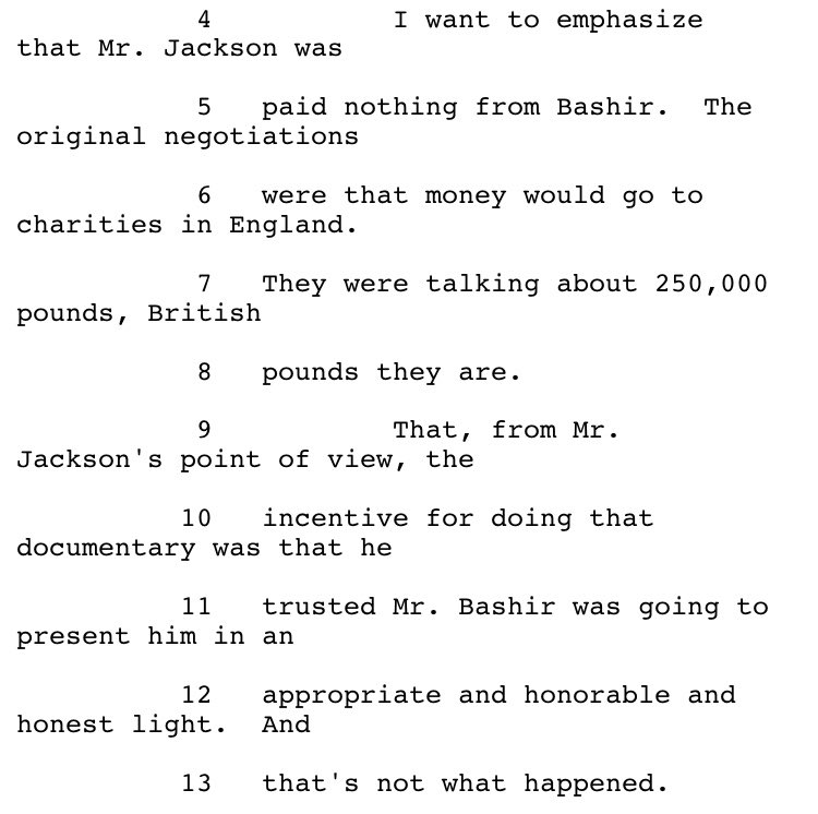 For instance, he led Jackson to believe the show would be all about his philanthropy and told him he would introduce him to Kofi Annan at the UN, to work on an international charity initiative. Jackson even insisted his fee go to charity. Bashir & co never made the donation. C