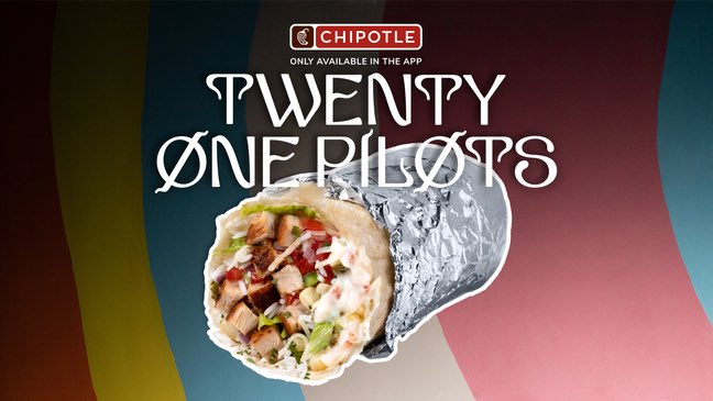 TOPUPDATERS's tweet photo. The #ScaledAndIcy livestream is TOMORROW and we want to buy YOU the @twentyonepilots burrito for dinner! 

retweet for a chance to win a chipotle gift card! must be following us @TOPUPDATERS 

We will announce TWO winners tomorrow morning! (10 am EST)

(US &amp; CANADA ONLY) https://t.co/wMc3OqigDY
