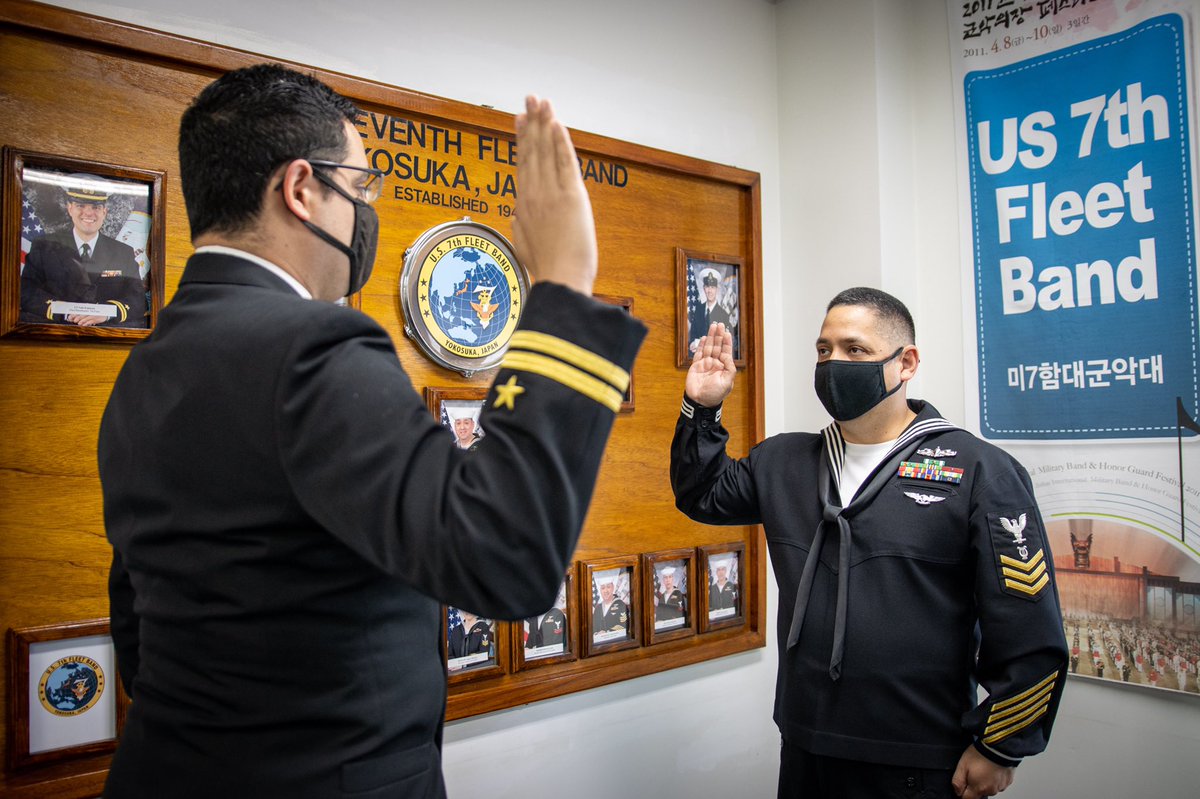 7thFleetBand's tweet photo. Congratulations to Chief Musician Brandon Schoonmaker, Musician First Class David Gonzalez, Musician Third Class Jorge Cabrera, and Musician Third Class Ashley Oliveto on their recent reenlistments!  
#C7F #C7FBand #Yokosuka #FleetBandActivities #NavyMusician #Reenlistment https://t.co/7m807YZYY2