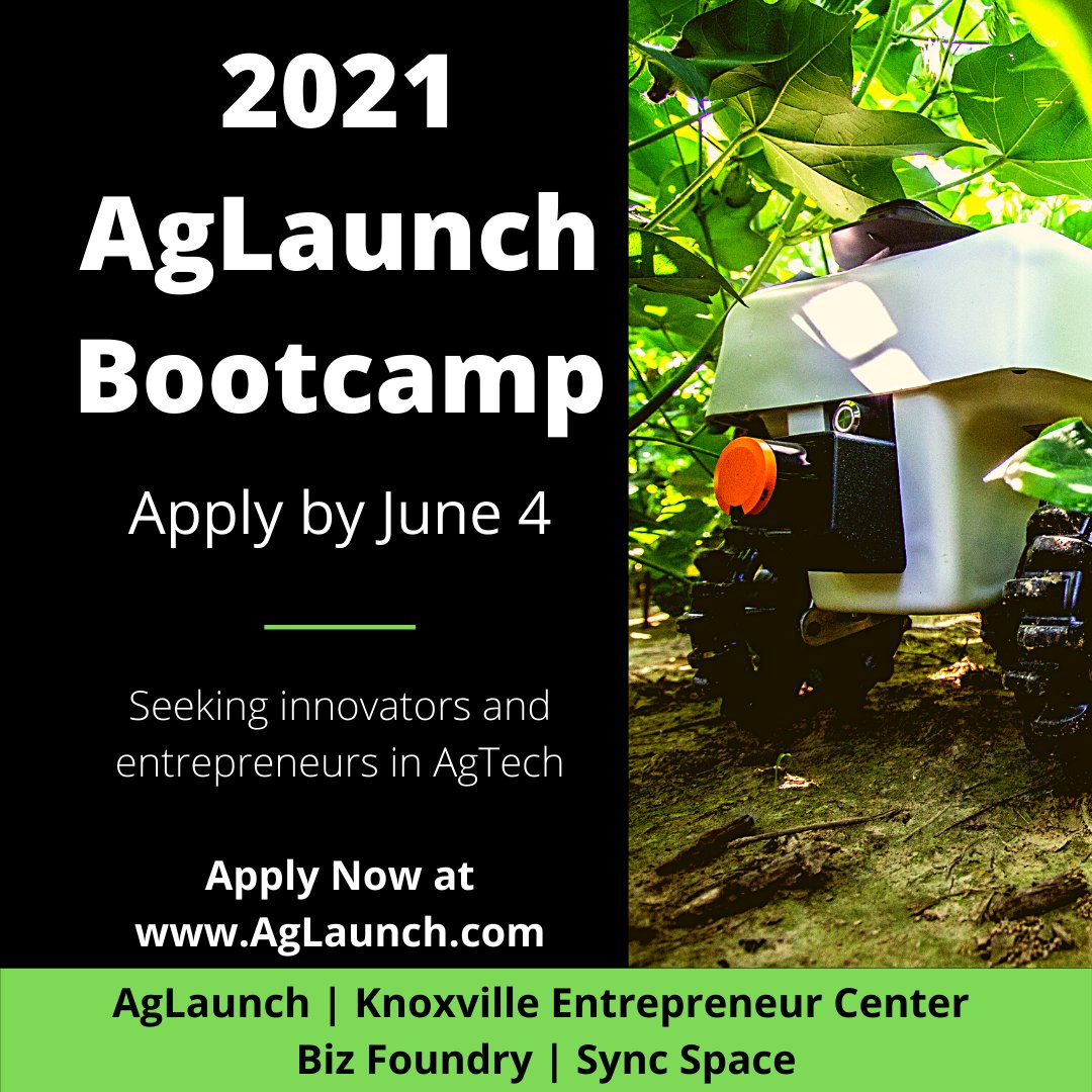 🚨 NEW BOOTCAMP 🚨
AgLaunch, the Knoxville Entrepreneur Center, Sync Space and The Biz Foundry are partnering to offer a 3-week virtual bootcamp to develop promising agtech startups.

Visit buff.ly/3u2CvbK or <a href="/aglaunch/">AgLaunch</a> for more information and to sign up today!