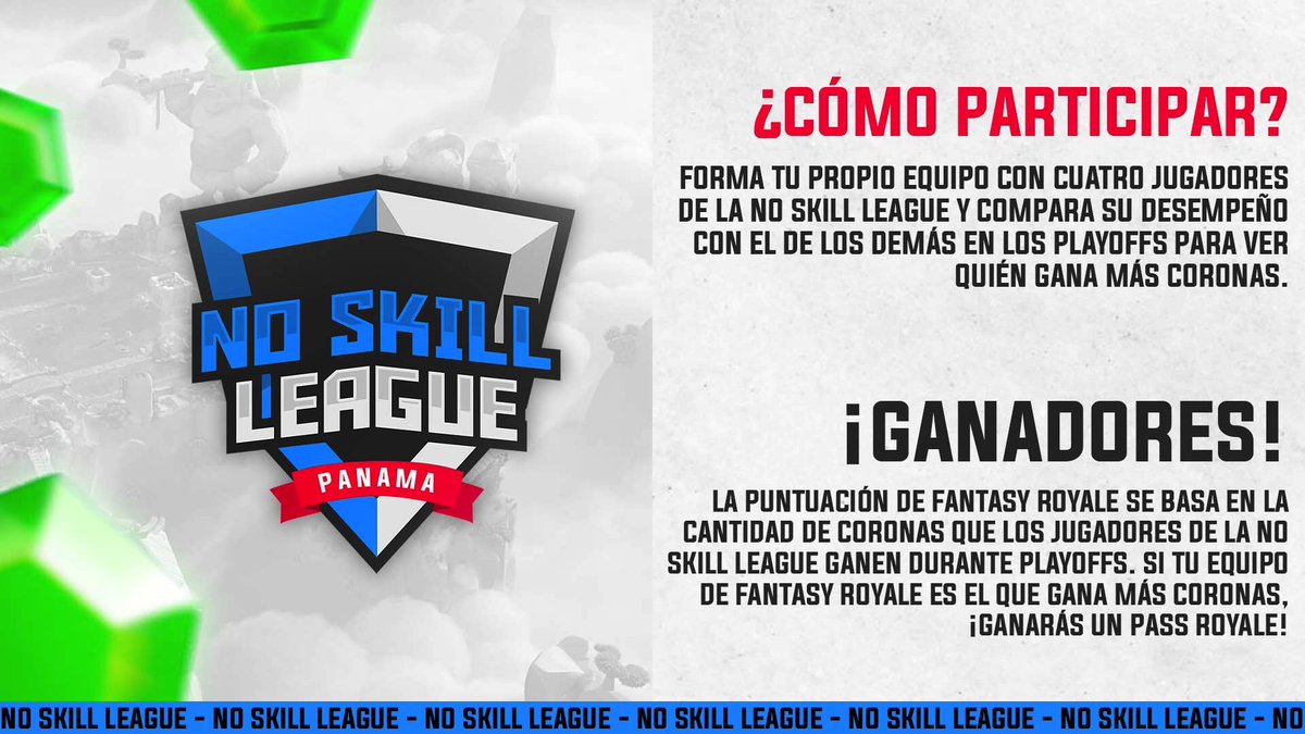 #CR | ¡FANTASY ROYALE!

🔥 Únete al discord de la liga y participa por pases en cada jornada de playoffs. Elige a tus jugadores favoritos y empieza a acumular coronas ✨

📣 Más información pronto en el discord de la liga 😏

#NoSkillLeague #Panama