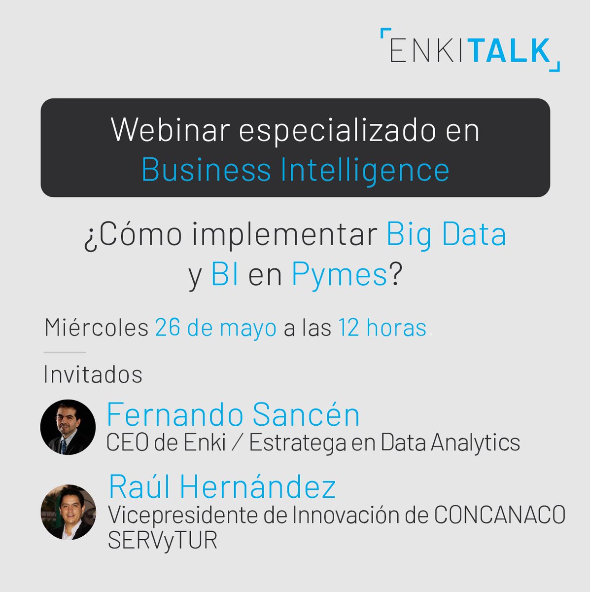 ¿Cómo implementar #BigData  y #BusinessIntelligence  en las #pymes ? 
<a href="/fsancen/">Fernando Sancen</a> y <a href="/bientics/">Raul Hernandez</a> te lo dirán en este webinar. Inscríbete aquí: 
contenido.enki.mx/inscripcion-we…