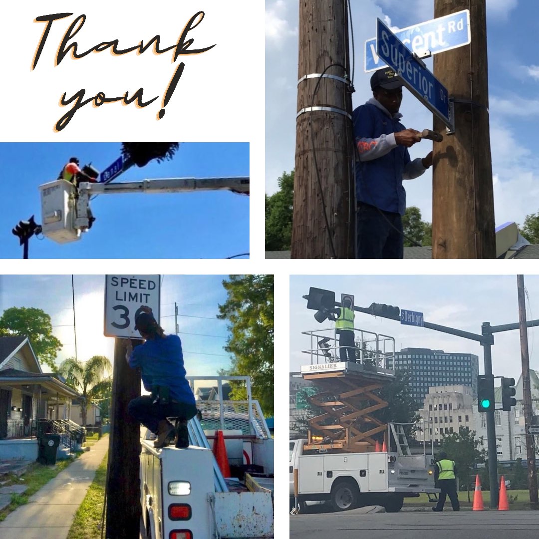 ose_nola's tweet photo. It's #PublicWorksWeek2021 & today we want to recognize the team who manages, maintains, repairs and installs street signs & traffic signals year-round. Throughout a pandemic, our Traffic Division continued to provide essential services to the @cityofNOLA. #Thankyou https://t.co/isRweTx9Oz