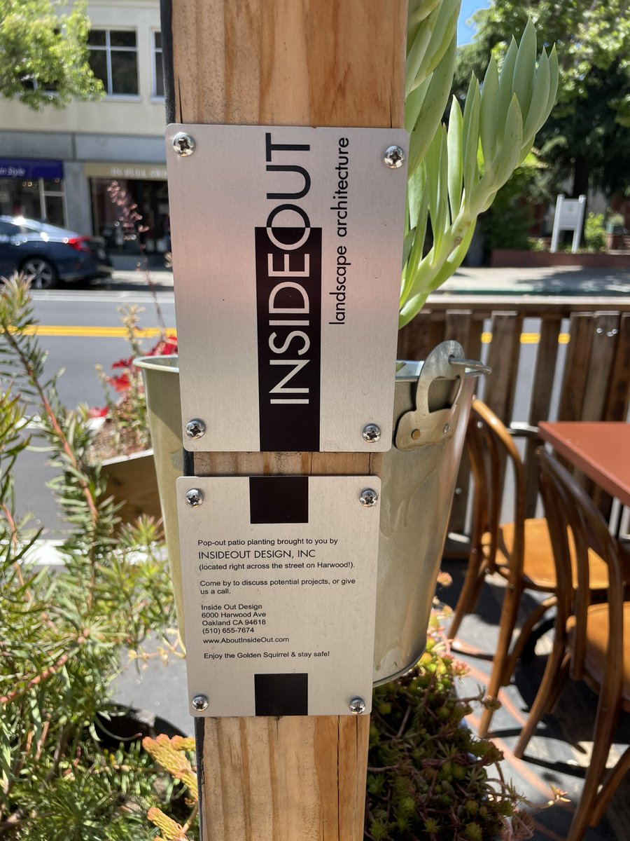 EveryParklet's tweet photo. 22: Golden Squirrel (@goldensquirrelp) 5940 College Ave. Nice use of pallets and a collab with local landscape design group. Almost a year old and it’s held up well. https://t.co/CHzHziuc7Z