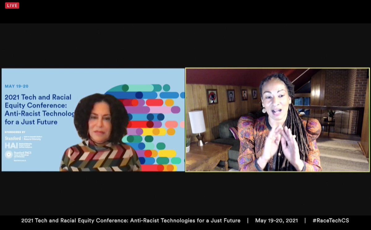 stanfordccsre's tweet image. We are pattern makers, concludes @ruha9, a liberatory imagination can open up pathways &amp;amp; code new values building on critical intellectual traditions centered on racial justice. #RaceTechCS
WATCH NOW: Q&amp;amp;A w/ moderator Michele Elam @StanfordHAI &amp;gt;&amp;gt; ccsre.stanford.edu/2021-tech-and-…