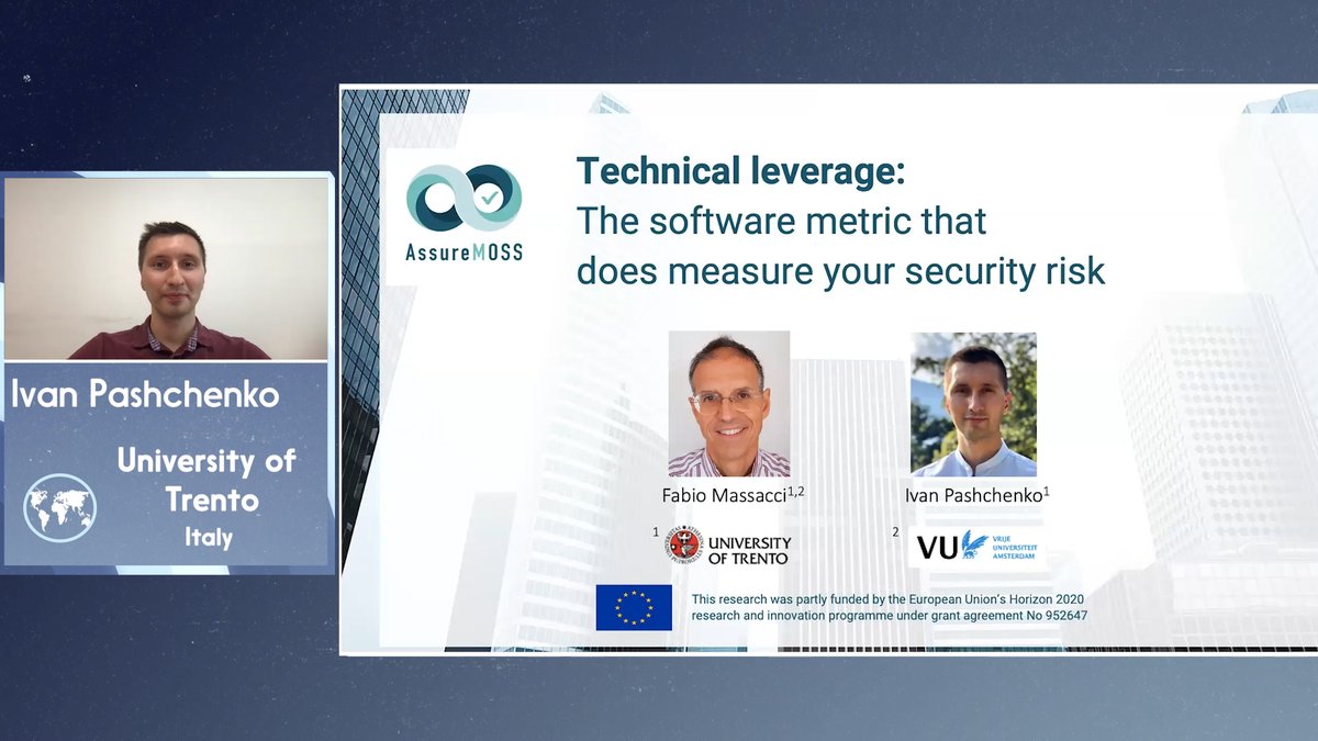 SERENE-RISC (@serene_risc) on Twitter photo ▶️#SECREV2021 Premiere 👉secrev.org
👉Direct link : ow.ly/FpAK50ERrLH
💬Technical leverage: the software metric that does measure your #security risk
👥Speaker: <a href="/IvPashenko/">Ivan Pashchenko</a> from <a href="/UniTrento/">Università di Trento</a> ▶️#SECREV2021 Premiere 👉secrev.org
👉Direct link : ow.ly/FpAK50ERrLH
💬Technical leverage: the software metric that does measure your #security risk
👥Speaker: <a href="/IvPashenko/">Ivan Pashchenko</a> from <a href="/UniTrento/">Università di Trento</a>