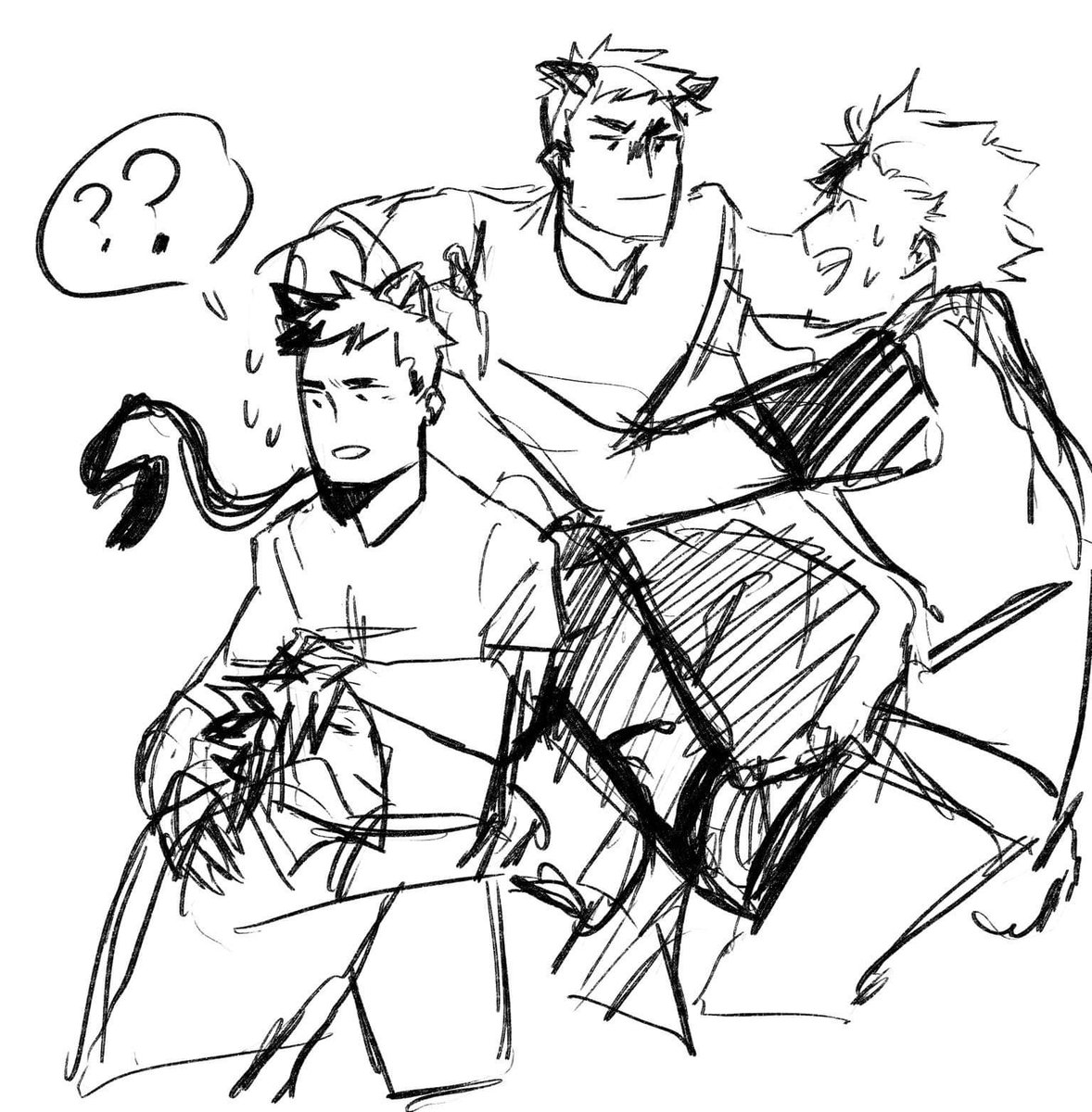 #kurodai doodles with Catboy Daichi who doesn't act like a cat and Kuroo the human who acts like the cat 