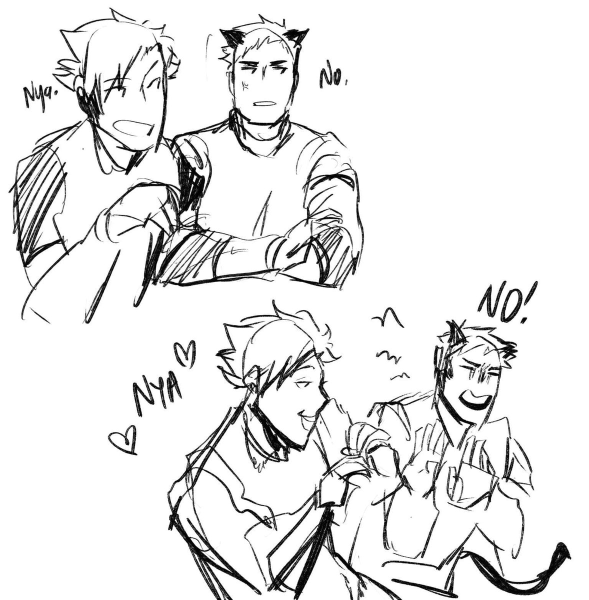 #kurodai doodles with Catboy Daichi who doesn't act like a cat and Kuroo the human who acts like the cat 