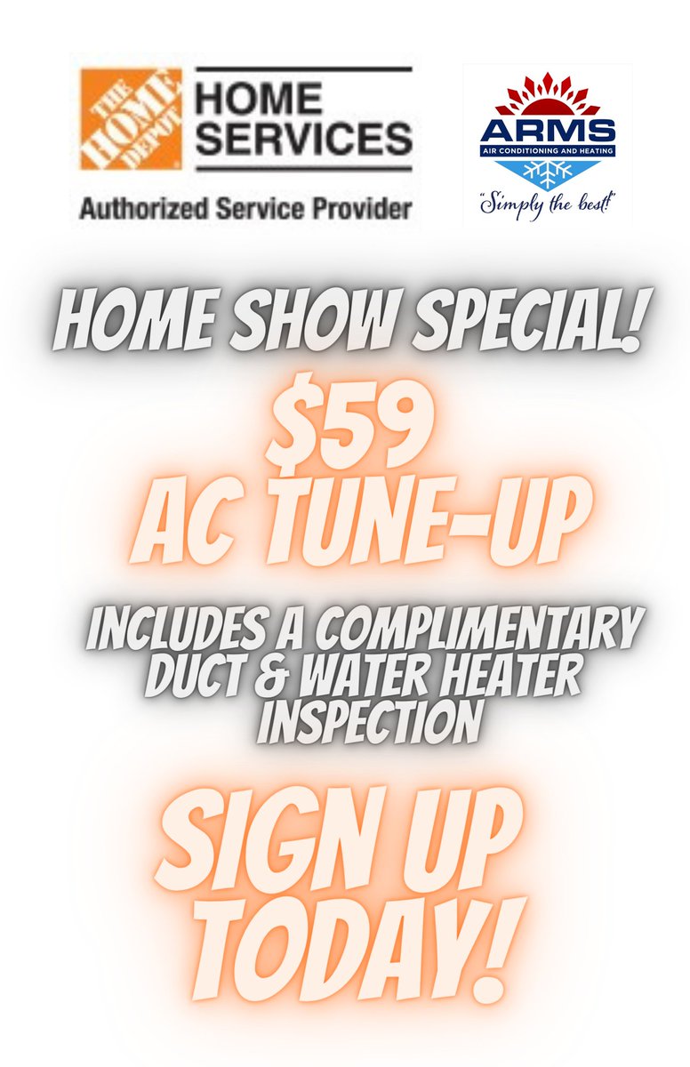 Come on down &amp; see us at the Fresno Home Show this Friday and Saturday! Sign up for a $59 AC tune-up special or schedule a FREE ESTIMATE for a new system! 
#HomeDepot #FresnoHomeShow #TeamARMS #HVAC