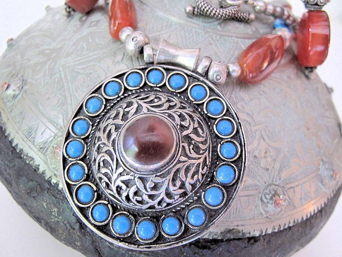 Excited to share the latest addition to my #etsy shop: Vintage Afghani Silver Turquoise Pendant Carnelian Necklace Earrings-Free Shipping etsy.me/3oIlxhO #necklaceearringset #afghanistanpendant #turquoisependant