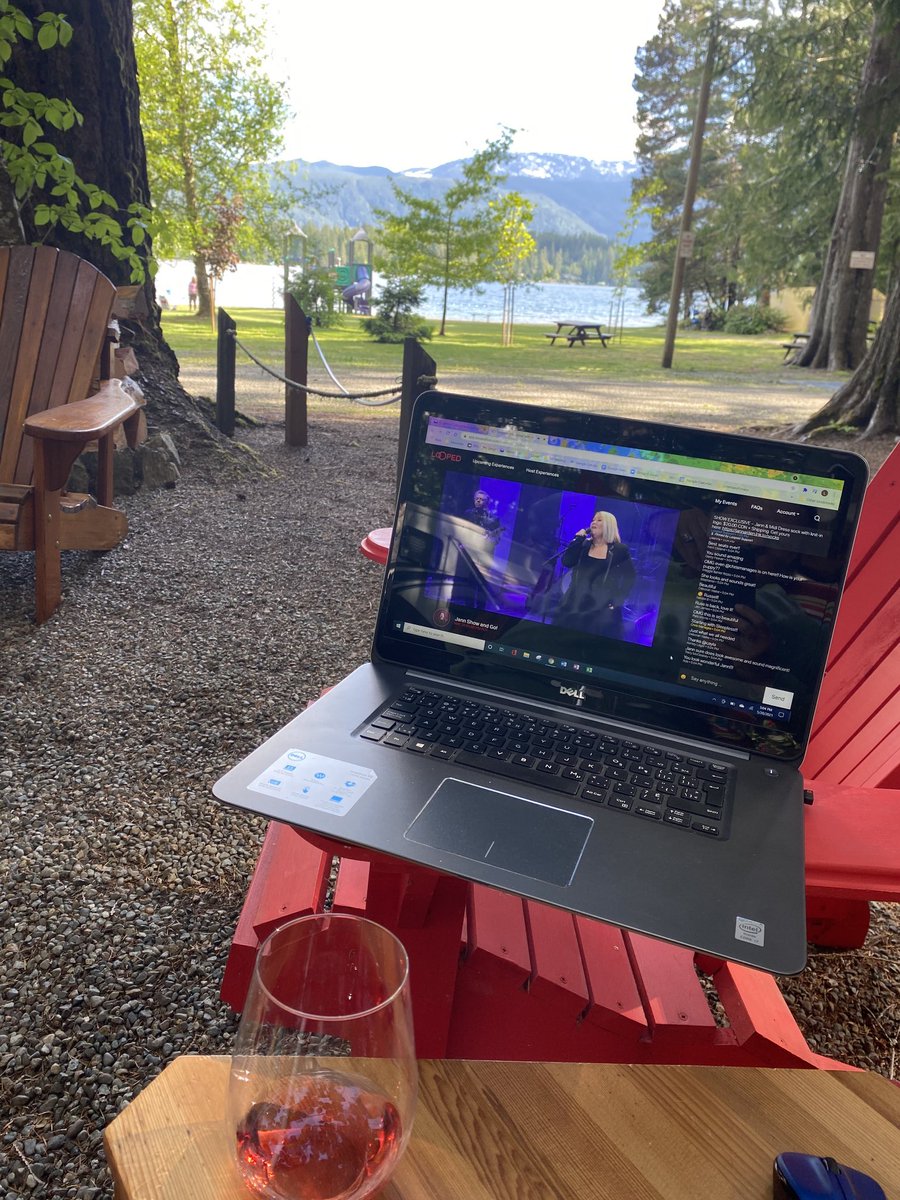 A beautiful view, check. Glass of wine, check. Camping while enjoying <a href="/jannarden/">Jann “stop live horse export” Arden</a> live virtual concert, priceless! #myhappyplace #grateful 🙏