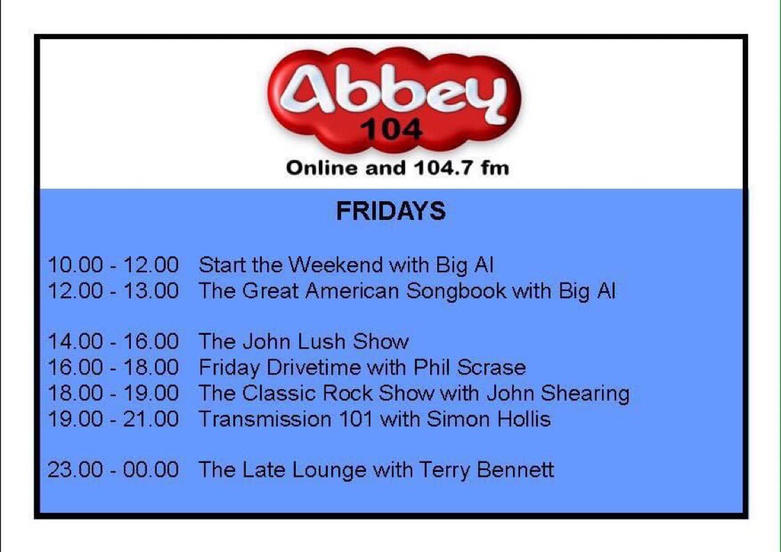 It’s a bit windy out &amp; about today, so why not join our Friday team of presenters on Abbey104.
Today is packed with a good range of music &amp; conversation, broadcasting locally around Sherborne &amp; all around the world online abbey104.com 
Radio part of the community 👍