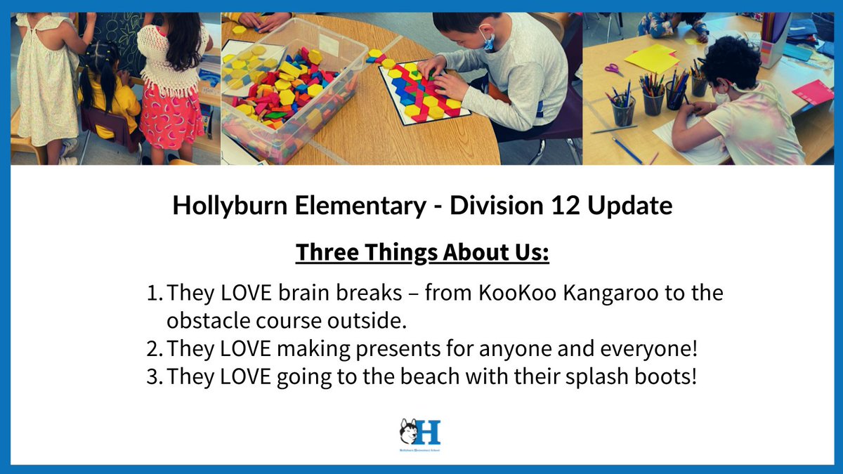 Update: <a href="/HollyburnSchool/">Hollyburn Elementary School</a>  Class Snapshot: Each week we are featuring a class in our weekly e-bulletin! This week, we're focusing on Ms. Travierso’s Kindergarten class (division 12). Join our Facebook Group for the entire update: facebook.com/groups/hollybu…