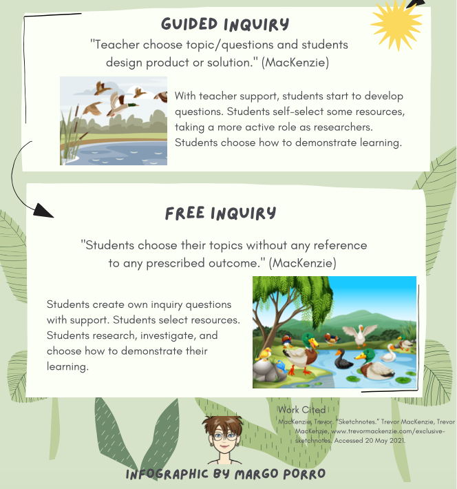 margoflower's tweet photo. Playing with Canva for my TL course assignment on @trev_mackenzie Types of Inquiry - used a duck metaphor @bctla https://t.co/RVXwUtWQLZ