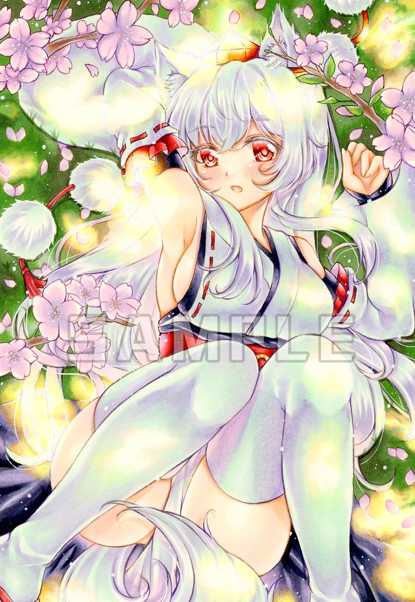 東方 桜と椛 先月予定の絵ついに一枚完成 大遅刻 東方project 犬走 ねこ魚のイラスト