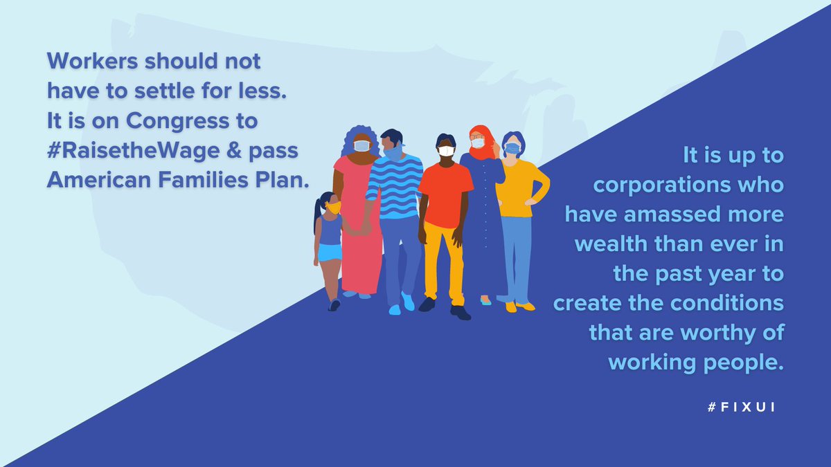 MomsRising's tweet image. Workers should not have to settle for less. It is on Congress to #RaisetheWage &amp;amp; pass the American Families Plan with continued #UI. Corporations that have amassed more wealth than ever in the past year must respond and create job conditions worthy of working people. #FixUI