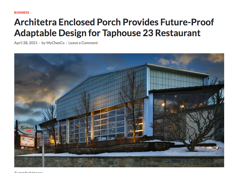 Thank you @mychesco for your coverage of our client, Architetra's adaptable design for @taphouse23 enclosed patio in Bridgeport, PA. According to a survey conducted by McKinsey, full-service restaurant operators need a new, long-term economic model bit.ly/3bFD6JR