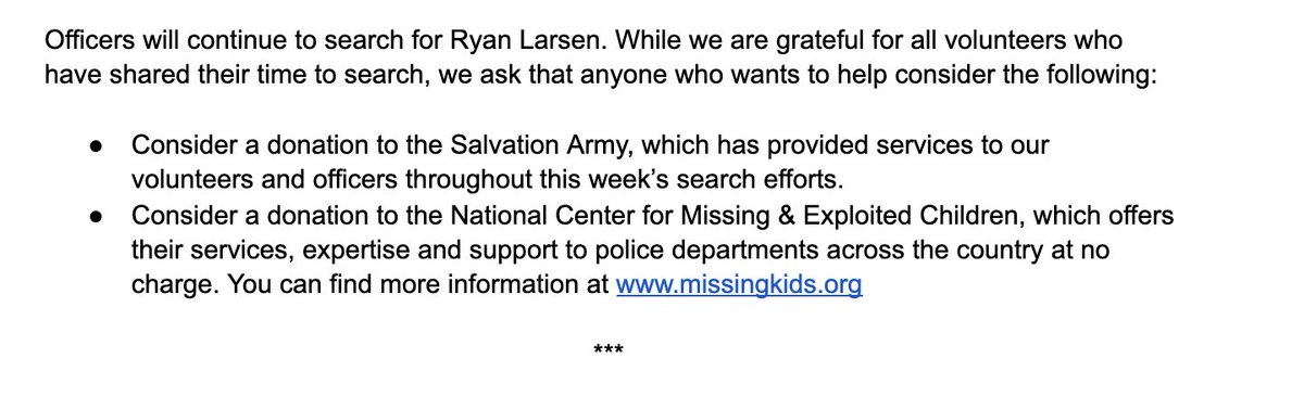 lavistapolice's tweet image. UPDATE on search efforts for 11-year old Ryan Larsen. Thank you to the 200+ law enforcement officers helping to find this missing boy. SEARCH EFFORTS CONTINUE to find Ryan.