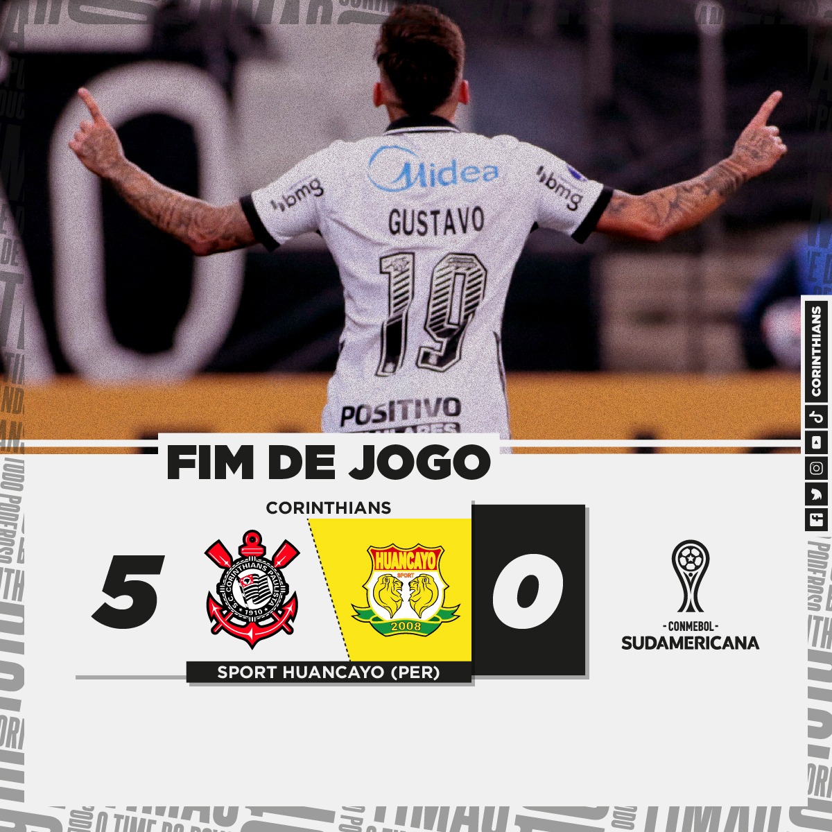 Corinthians on X: Fim de jogo: Timão goleia na @NeoQuimicaArena e segue o  trabalho para a sequência da temporada. Corinthians 5 🆚 0 Sport  Huancayo-PER ⚽ ⚽ Gustavo Silva ⚽ Mateus Vital