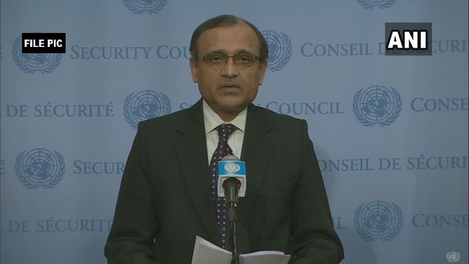 ANI's tweet photo. We condemn indiscriminate rocket firings from Gaza into Israel, which have caused the deaths of a number of civilians. Retaliatory strikes into Gaza have also resulted in deaths &amp; destruction: TS Tirumurti, Permanent Rep of India to the UN https://t.co/0gvI8VmaVx