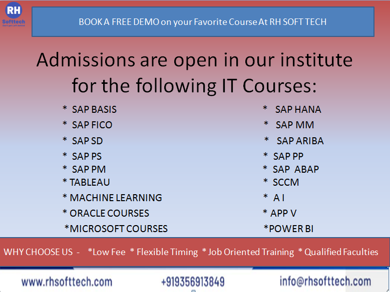 Are you stucked in Lockdown?
This is the right time to reshape your career in the IT world.
Enroll in your favorite course with us today and get close to your dream job.
Call us now at +91 9356913849 to book a free demo
#oracle #SAP #BASIS #HANA #ABAP #Microsoft #onlinecourses