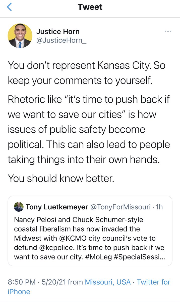 Try again. I represent thousands of KC residents who live in @PlatteCountyMO and don’t want their @kcpd defunded. The @kcpolice North Patrol is in my district, as is @KCIAirport. #moleg #GeographyMatters @PeteMundo