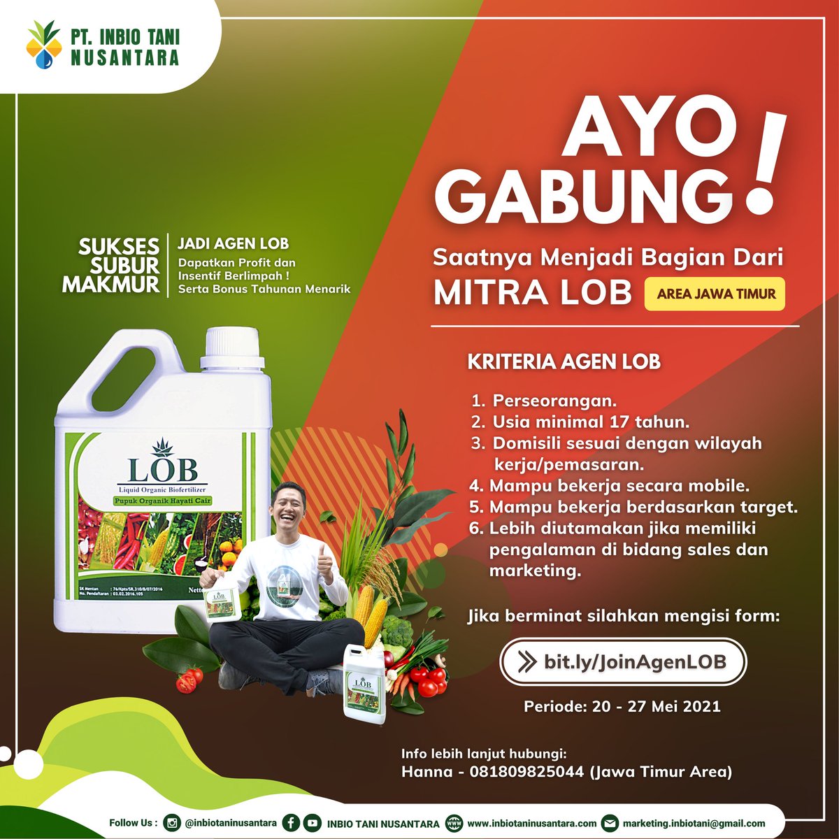 Official_ITN's tweet photo. Good Morning, INSAN TANI 🌱

Saat ini Inbio Tani Nusantara sedang membuka kesempatan untuk kalian yang berminat bergabung menjadi bagian dari MITRA LOB lhoo..
Terbuka untuk wilayah Lampung, Jabar, Jateng dan Jatim.

Yuk, cek info lebih lanjut disini ya.. https://t.co/1ZXpWX16bB