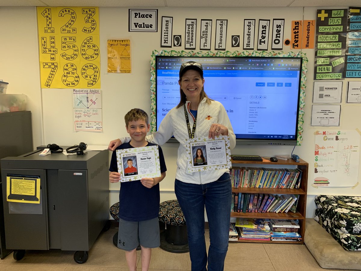 WestMarshallMS's tweet photo. 4th grade April students of the month.  Congratulations on being responsible, respectful and building great relationships with all.  Go Trojans! https://t.co/pitSZxcY38