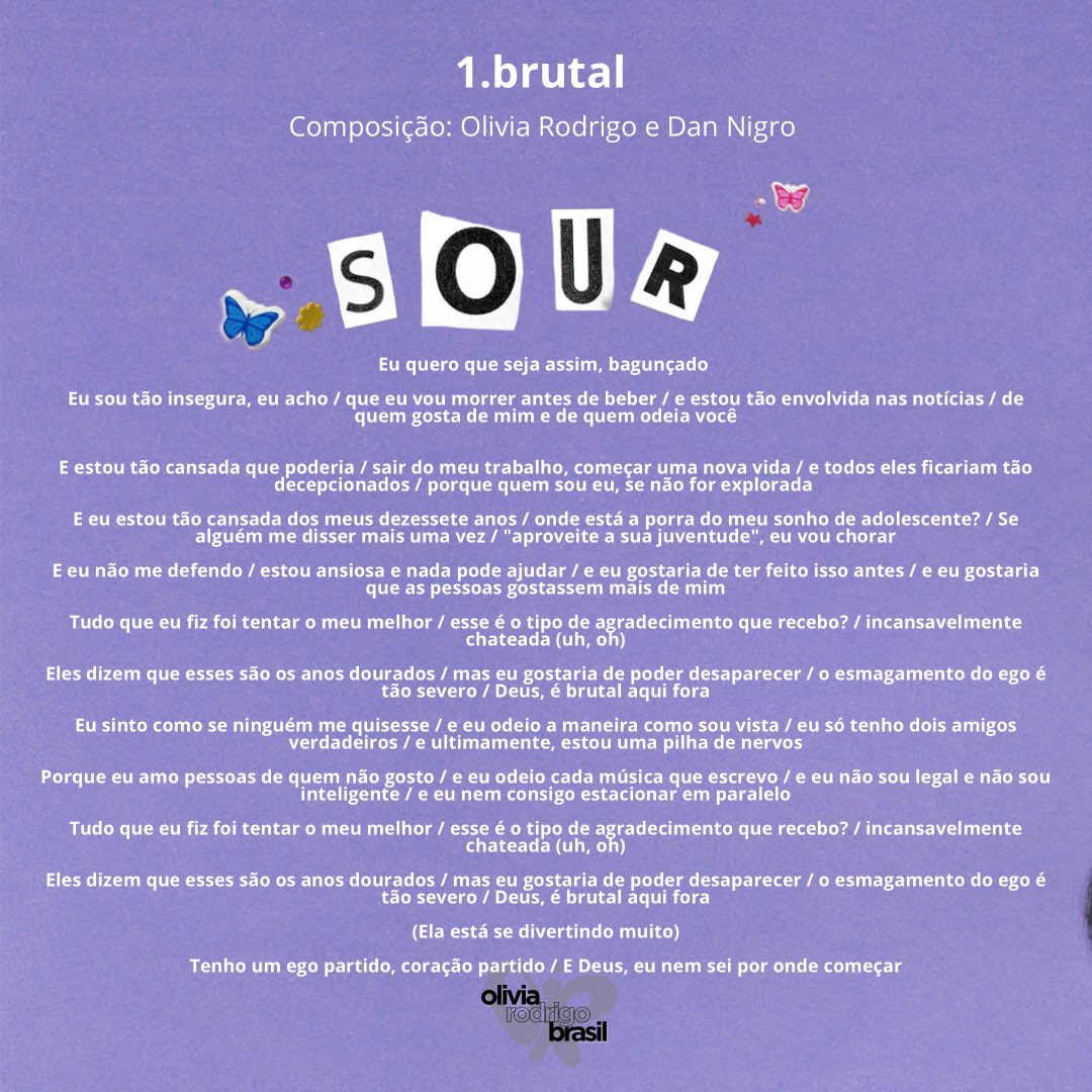 Olivia Rodrigo Brasil 's tweet "Confira a tradução em português da