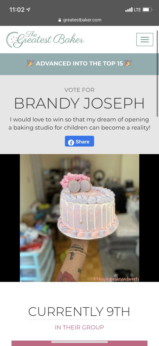 MsKaylaxJ's tweet photo. I know it’s late but thank you to everyone who voted for me this last week! I officially have made it to The Top 15! Voting to make it to the next round ends on Thursday May 27th so keep those votes coming in! Thank you all again and goodnight 💕✨
#Top15 #thegreatestbaker https://t.co/kGwdeLq7u0
