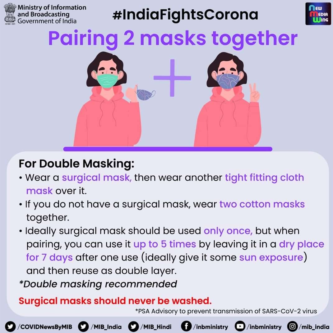 PIB_Patna's tweet image. #Unite2FightCorona 

#doublemasking for better '     
                                               'PROTECTION'