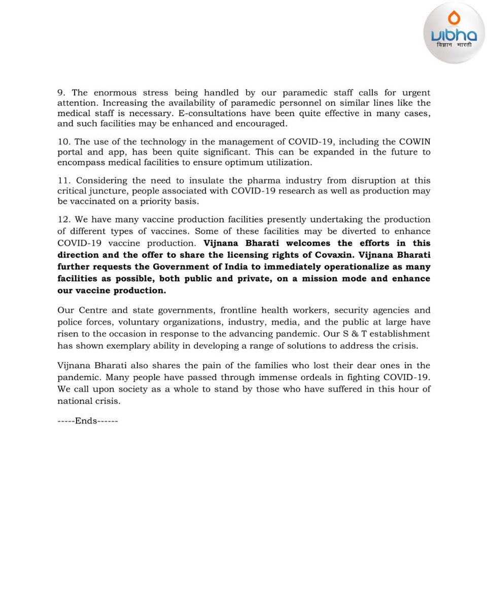 jayantss66's tweet image. @Vibha_India welcomes the government’s decision to increase the interval to 12 weeks from existing 6 to 8 weeks between the first and second doses of Covishield vaccine @drharshvardhan @DeptHealthRes @MoHFW_INDIA @PMOIndia @IndiaDST @CSIR_IND