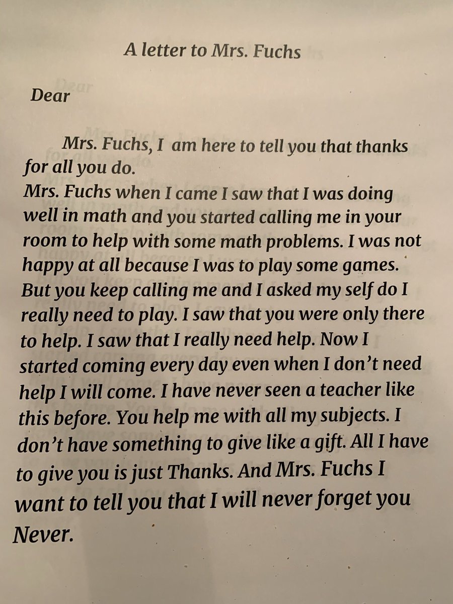 I met the author of this letter in November when he arrived from Africa.   I can honestly say that he taught me much more than I taught him, and for that I am grateful.  This is my “why.”  #bestgiftever 💕