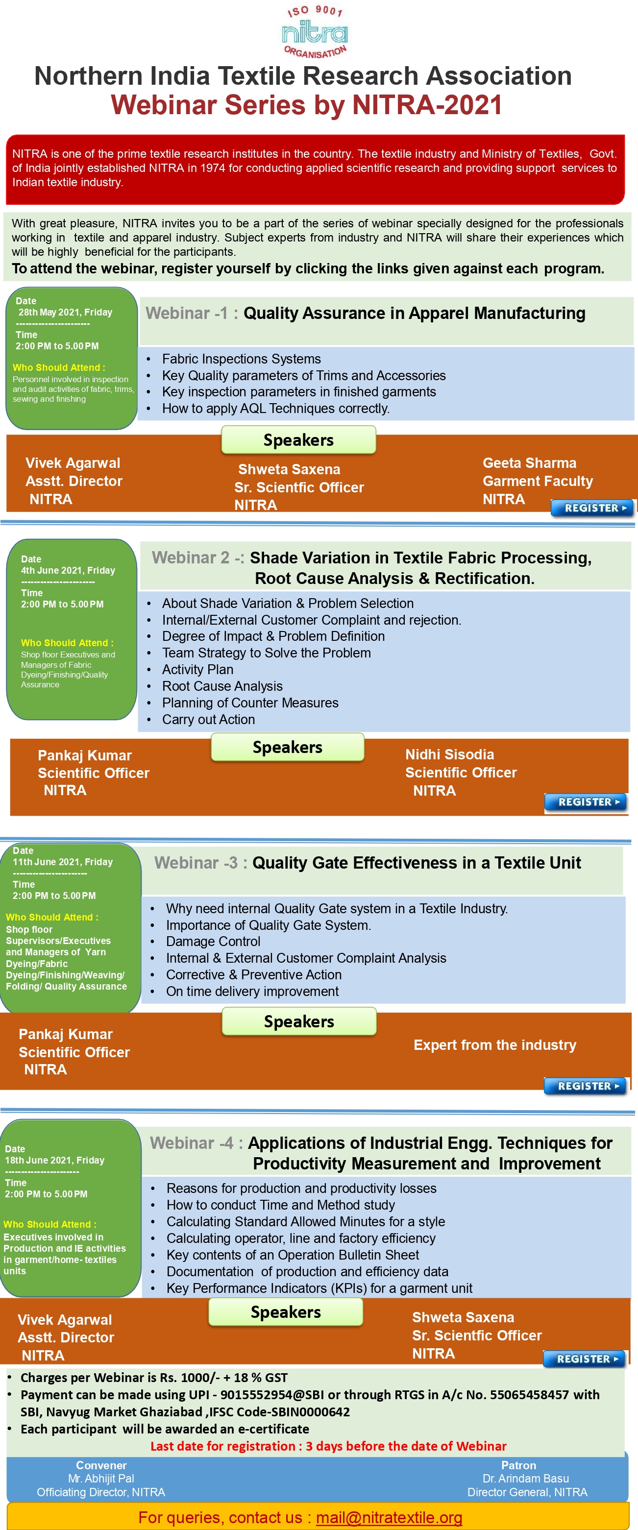 Nitra On Twitter Nitra Is Organizing A Series Of Webinar Beneficial For Textile And Apparel Sector Those Interested Can Send An Email To Mail Nitratextile Org Or Register As Per The Dtails Given