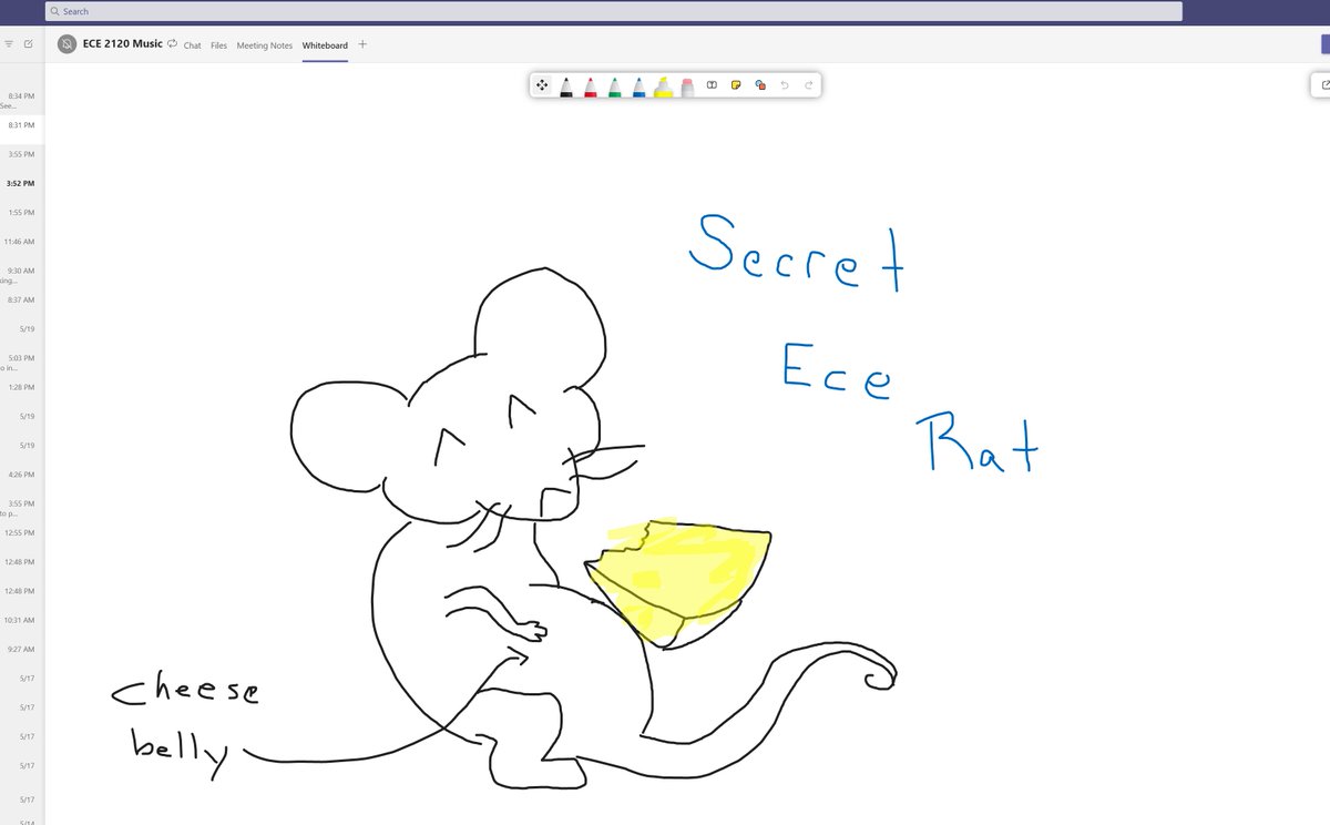 Quazijoe's tweet photo. I used to go around drawing doodles on the white boards of my coworkers when I was bored. I think this is the equivalent for online teaching during a pandemic. #secretrat @MicrosoftTeams https://t.co/UFgNYs7VYV