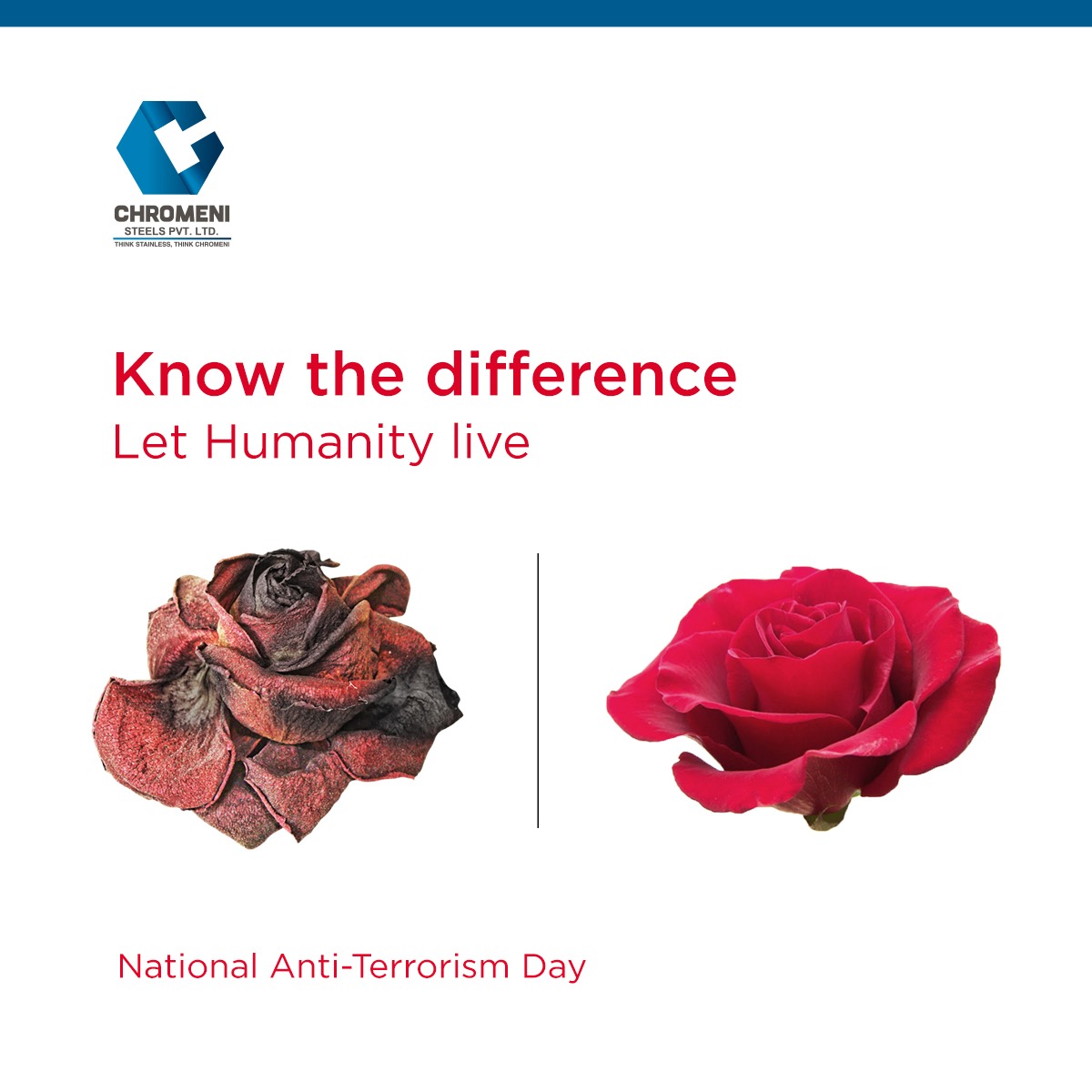 ChromeniSteels's tweet photo. Terrorism just doesn't kill humans, but humanity. 

Today, let's come together to put an end to this barbaric act of violence and destruction.

#chromeni #thinkstainlessthinkchromeni #nationalantiterrorismday #stopterrorism #peace #freedom #terrorismhasnoreligion #supporthumanity https://t.co/wgcYNBmoVI