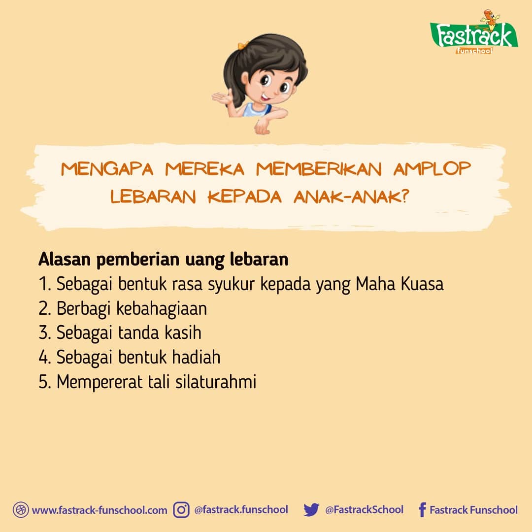 FastrackSchool's tweet photo. Yg merayakan Idul Fitri, adakah anaknya yg menerima amplop lebaran? 😅 Pernah nggak ditanya anak, "Ini apa?, "Ini untuk apa?", "Ma.. nitip disimpenin yaa..", "Aku nggak mau, buat mama aja" 🤭

Kita simak sedikit ulasan tentang Anak dan Amplop Lebaran yuk!! 
#fastrackfunschool https://t.co/7XovK0bc5u