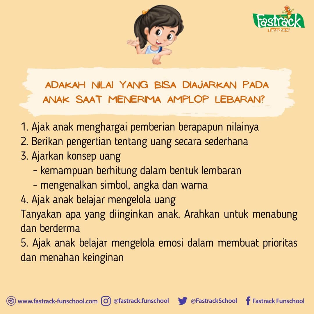 FastrackSchool's tweet photo. Yg merayakan Idul Fitri, adakah anaknya yg menerima amplop lebaran? 😅 Pernah nggak ditanya anak, "Ini apa?, "Ini untuk apa?", "Ma.. nitip disimpenin yaa..", "Aku nggak mau, buat mama aja" 🤭

Kita simak sedikit ulasan tentang Anak dan Amplop Lebaran yuk!! 
#fastrackfunschool https://t.co/7XovK0bc5u