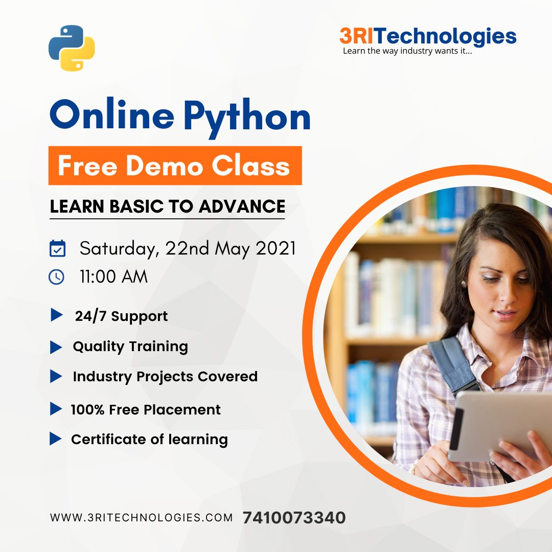 3RITechnologies's tweet image. LIVE WEBINAR
Learn Python for web development to machine learning to data science
Become an Expert in Python Programming
Certification Course, 100% Job Assistance
Call 7410073340
Visit - zcu.io/6QE1
#pythondevelper
#pythonprogrammer
#betterfututres
#promisingfuture