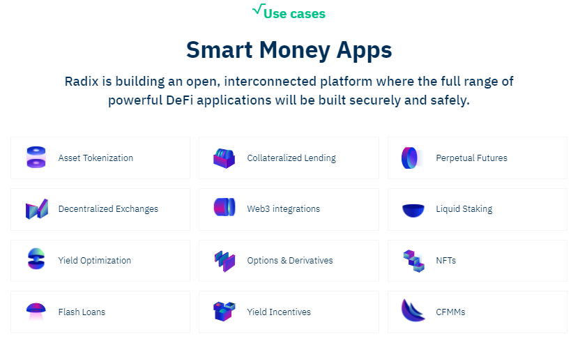 ToinfinityandU1's tweet photo. Some of the usecases of #Radix , all will benefit from the protocol in many ways:
-Decentralised
-Quick and easy to build and deploy
-Lower risk of Exploits
-Linear Scalability will mean low fees forever
-Atomic composability will mean all can interoperate without friction
#defi https://t.co/Sau5n0TZW7