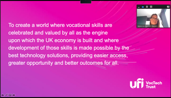 vet_tedd's tweet photo. We’re delighted to welcome Rebecca Garrod-Waters, CEO of @UfiTrust, sharing the Ufi story and discussing the value of #Digital Adoption in #VET #TechnologyEnhancedLearning #vetteddfinal https://t.co/ooO66qvIIV