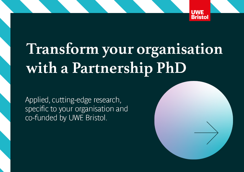 UWE Bristol has recently announced a significant increase in funding for organisations interested in Partnership PhDs. 

A Partnership PhD enables an organisation to gain access to cutting-edge real world research that can help transform it.

Find out more bit.ly/3oCBIgp