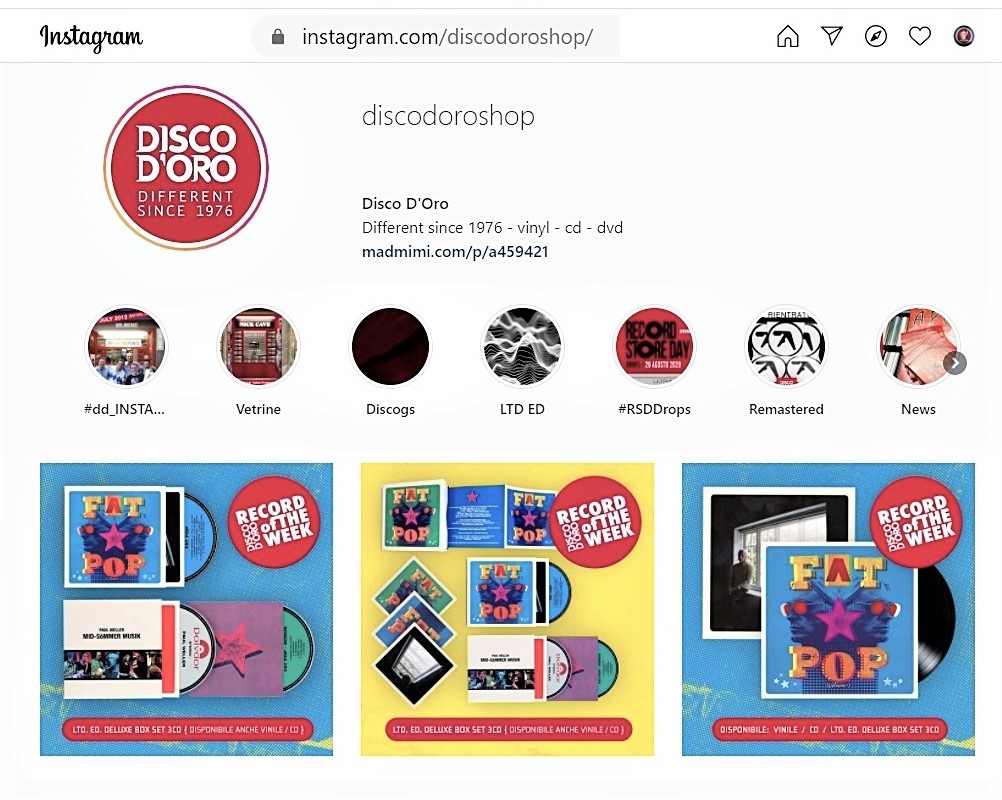 Nice to see an italian record store (and definitely a shop that made history, btw) electing #PaulWeller #FatPop as "record of the week". This is something to be remarked, well done.