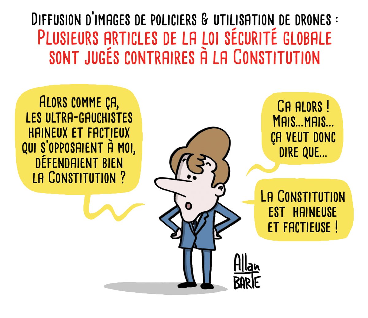 Prise de conscience...

Allez, pour mon anniv, une petite bonne nouvelle : Plusieurs articles de la loi sécurité globale sont jugés contraires à la Constitution. #LoiSecuriteGlobale 😊

⚠️ Pour précommander mon dernier livre de dessins d'actu...
▶️ fr.ulule.com/macronie4/ 📖📚 😘