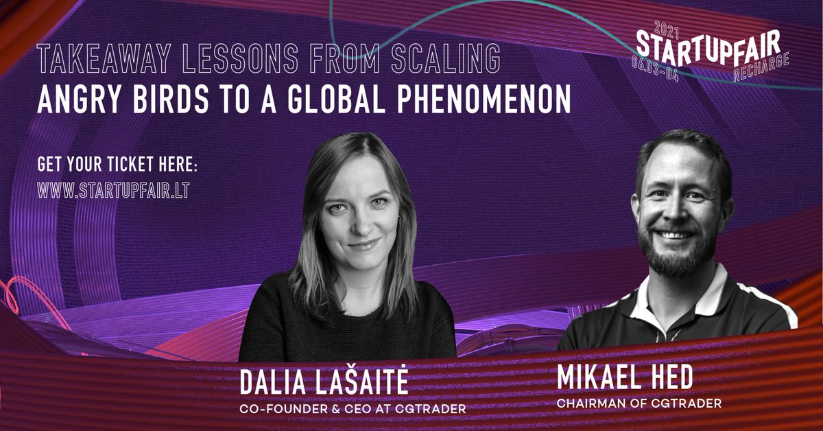 "Takeaway lessons from scaling <a href="/AngryBirds/">Red</a> to a global phenomenon" - coming up at #StartupFair2021 with an exciting fireside chat together with our Growth Partner, ex-CEO of Rovio Mikael Hed and Dalia Lasaite CEO of <a href="/CG_Trader/">CGTrader</a>! Sign up at startupfair.lt👏🎤