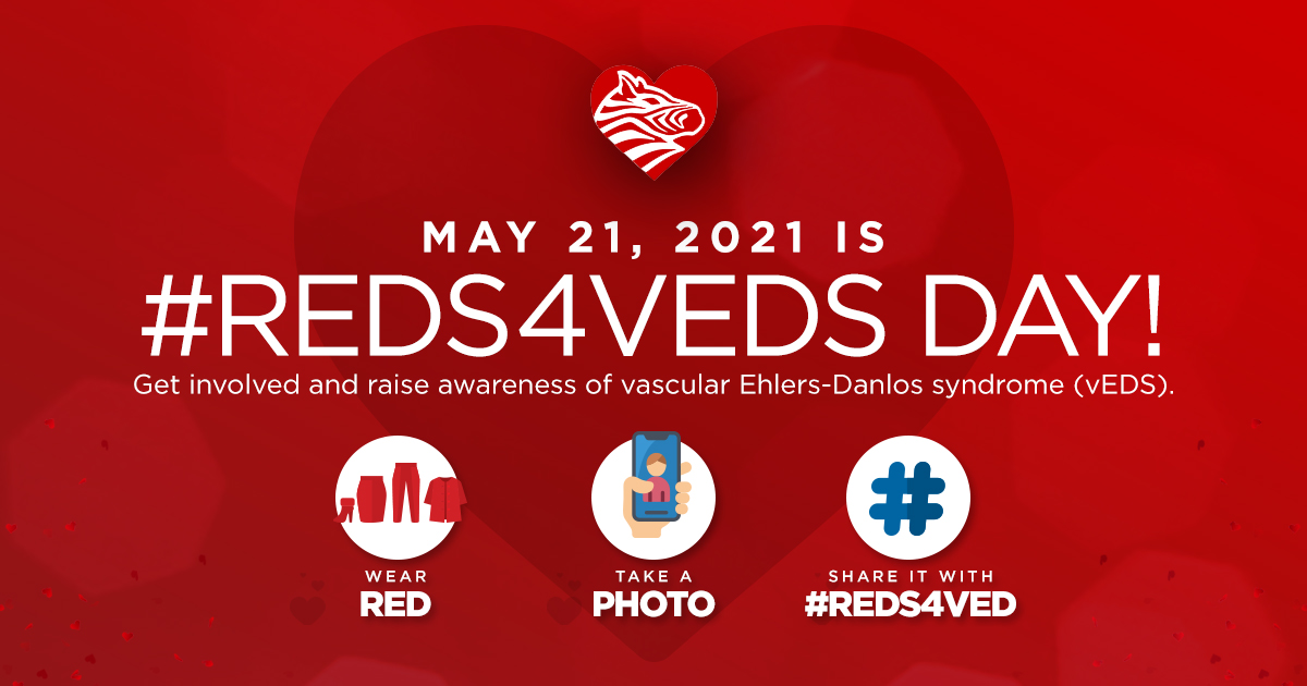 Help raise awareness of vascular Ehlers-Danlos syndrome (vEDS) today for #REDS4VEDS Day! 
⁠
🔴Wear something red⁠
⁠
🤳 Post a picture on social media with the #REDS4VEDS hashtag 

#VascularEDS #MyEDSChallenge #EhlersDanlosSyndrome