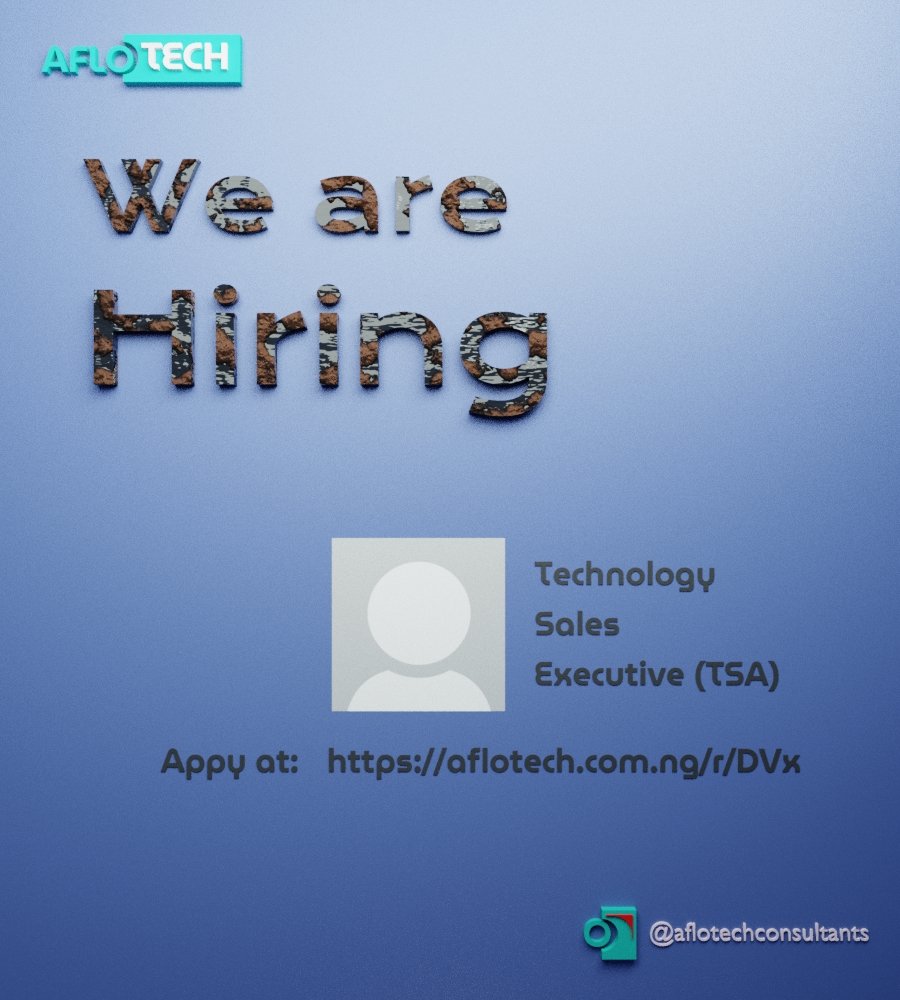 AflotechC's tweet photo. Aflotech Consultants is a software based company with focus on business automation. We are hiring for the position of a Technology Sales Executive (TSA) to help expand and deliver it's solutions to different businesses in line with it's vision of automating Africa and the World. https://t.co/7En1zfkZxh