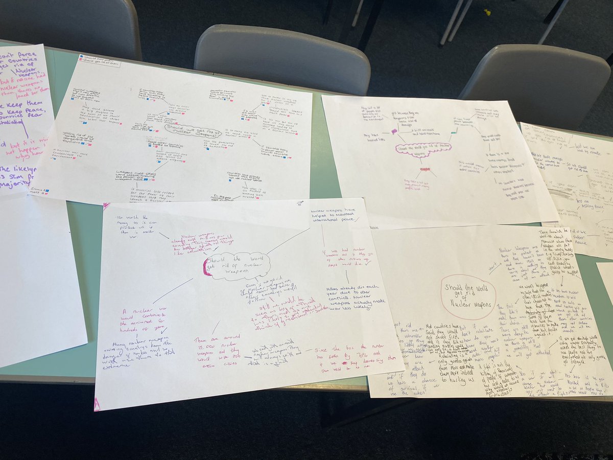 MrHigginsMods's tweet photo. For the past two weeks S2 have been looking at the nuclear weapon debate, and this week they pulled together their knowledge to participate in silent debates. They responded and questioned the views of others, and really came to an informed view on the issue ✨ 👏🏻 https://t.co/d7Tk2mCX5f