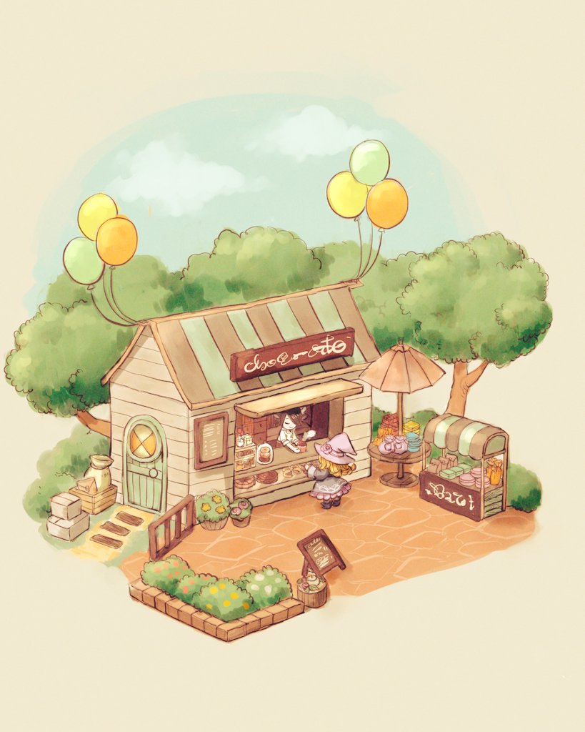 hat tree witch hat shop balloon blonde hair window  illustration images